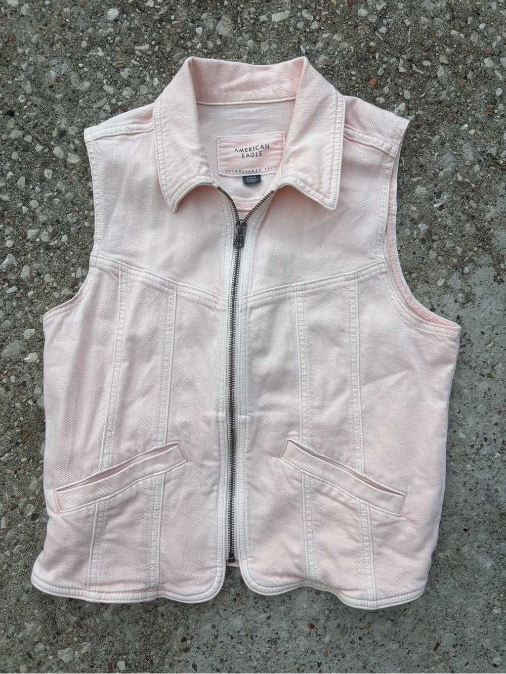American Eagle Outfitters Light Pink Denim Zip Vest